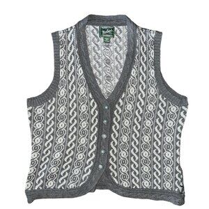Woolrich Women's Berwyn Button Up V-Neck Sweater Vest Charcoal Heather Cotton Si